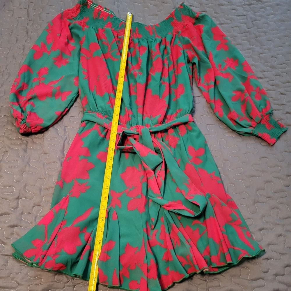 Jealous Tomato Green & Red Romper, Elastic Waist w/front Tie, Medium, Like New - Picture 2 of 9